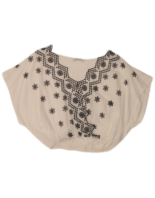 Damska bluzka Zara Batwing Top UK 10, mała, biała, z bawełny w kwiaty