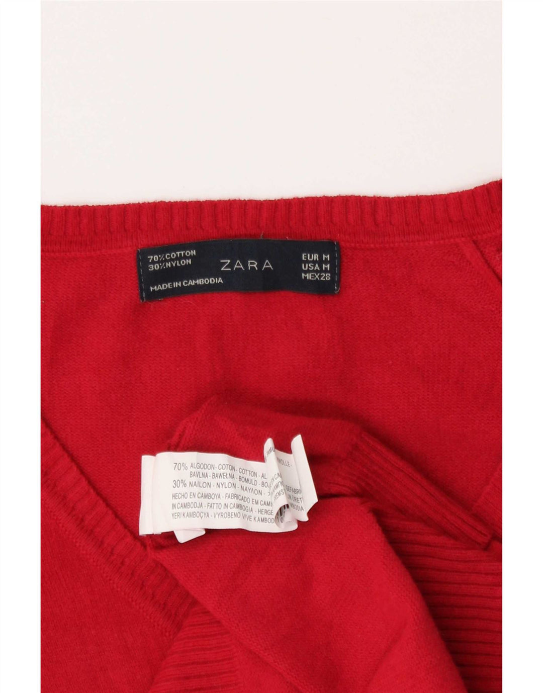 Sweter damski Zara z dekoltem w kształcie litery V, UK 12, średni czerwony, bawełniany