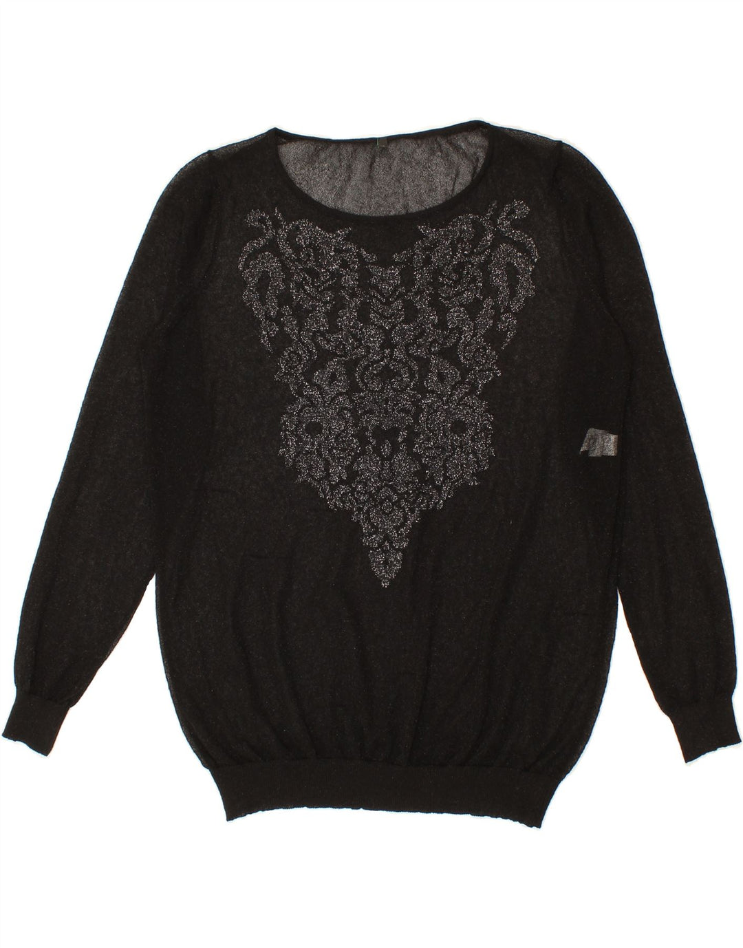 BENETTON Womens See Through Boat Neck Jumper Sweater UK 12 Medium Black Vintage Benetton and Second-Hand Benetton from Messina Hembry 