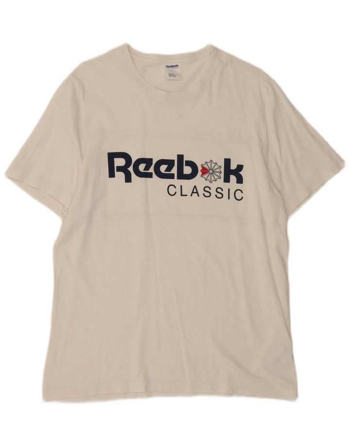 Męska koszulka klasyczna z grafiką Reebok, duża, biała, bawełniana