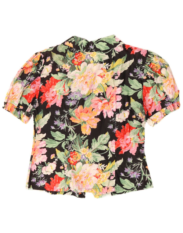 FASCINO Womens Short Sleeve Shirt Blouse IT 46 Large Black Floral Cotton
