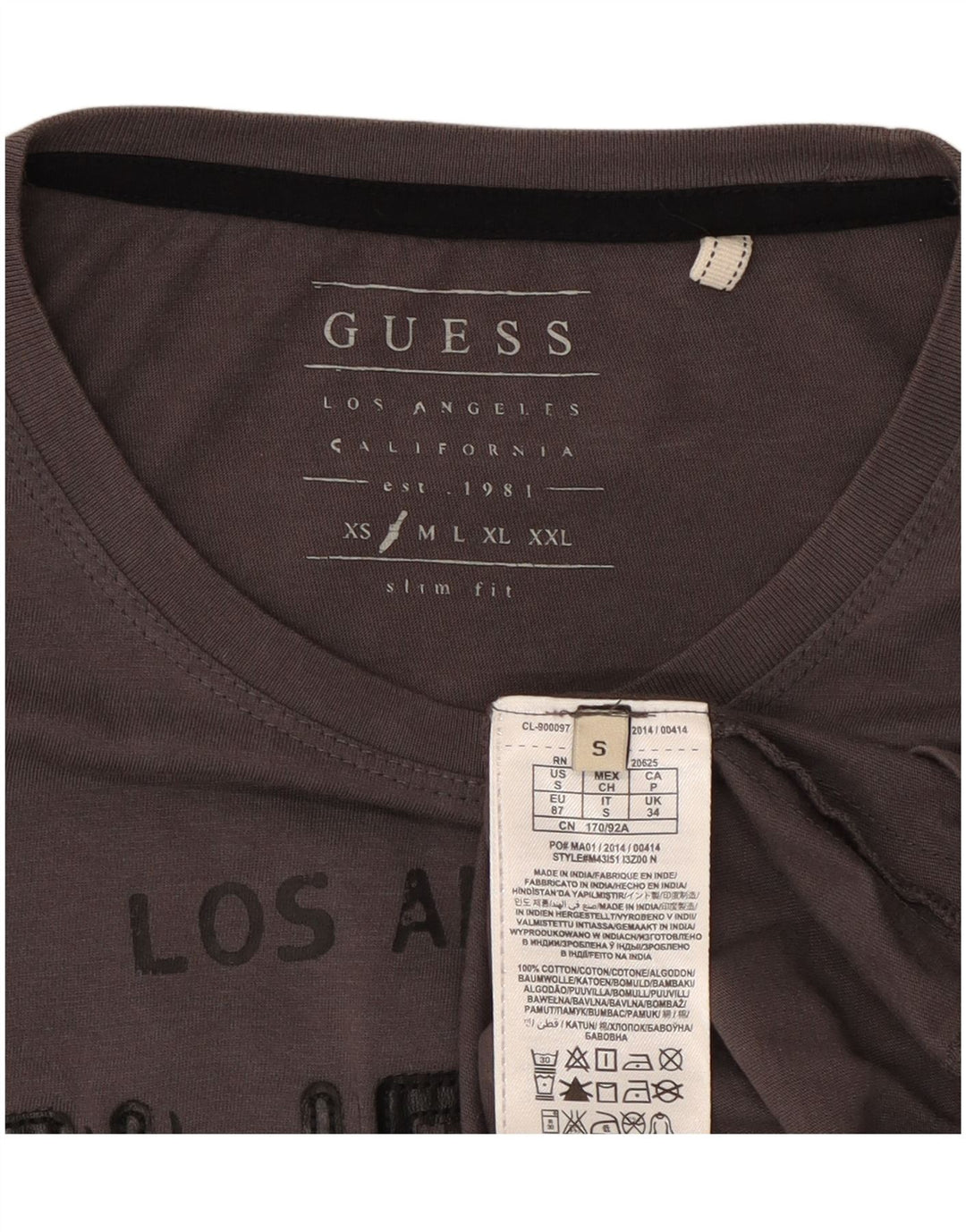 Męski T-shirt Guess z długim rękawem i grafiką, mały, szary, bawełniany