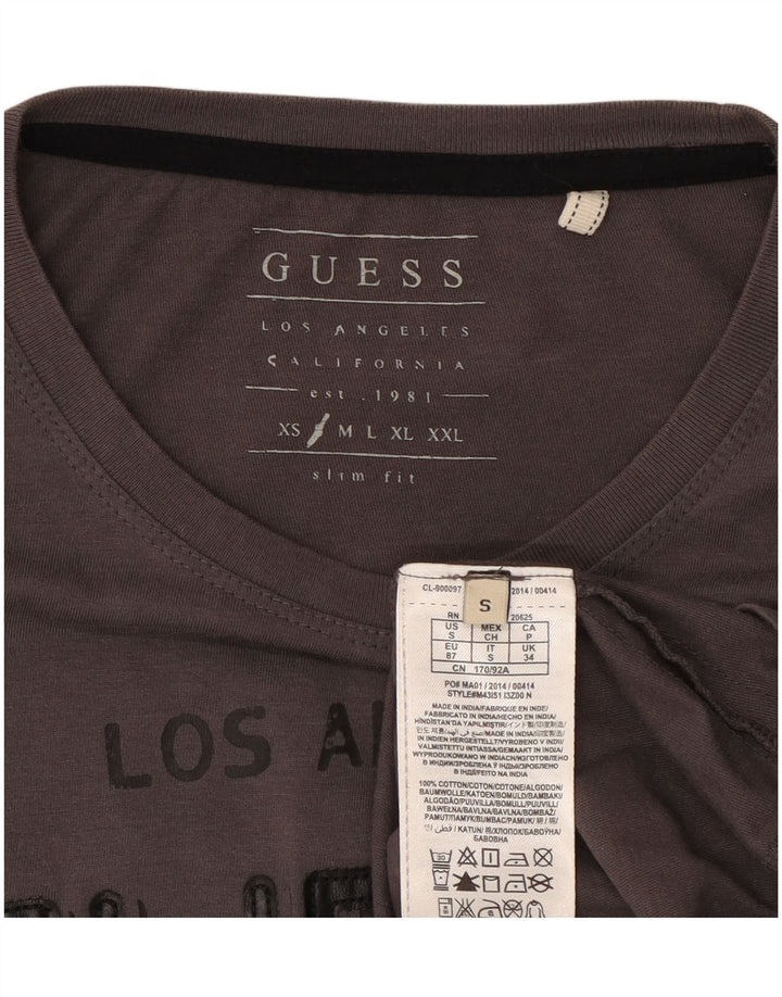 Męski T-shirt Guess z długim rękawem i grafiką, mały, szary, bawełniany