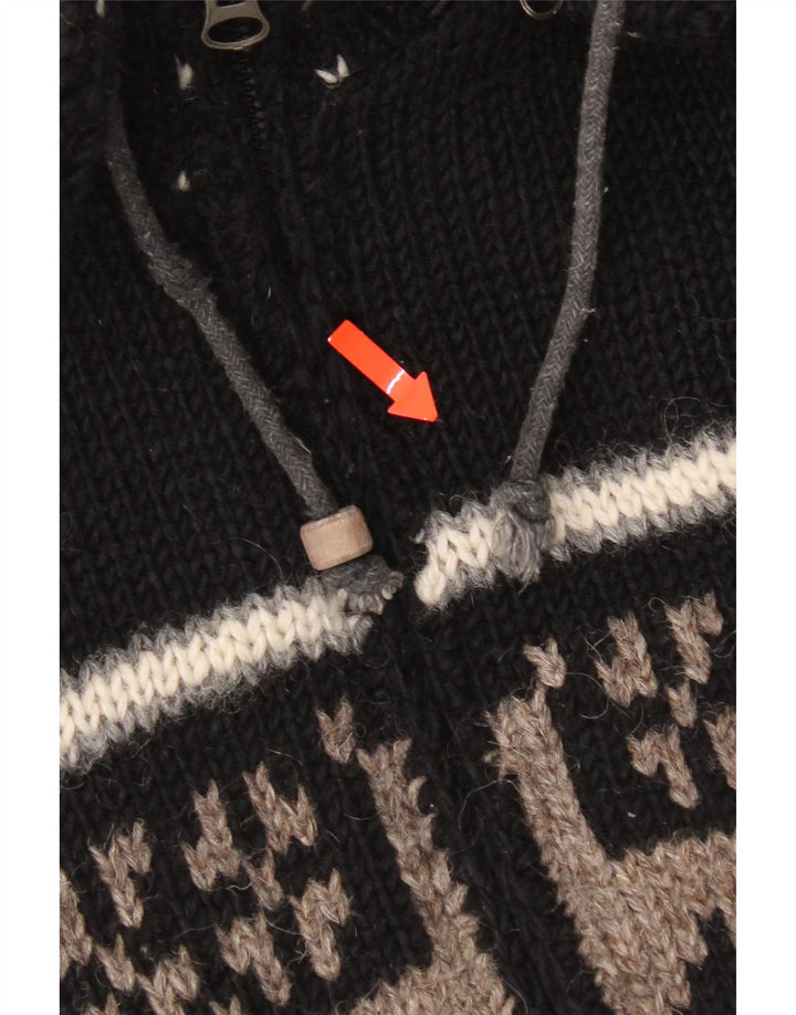 Vintage męski sweter z kapturem, duży, czarny, wełniany Fair Isle