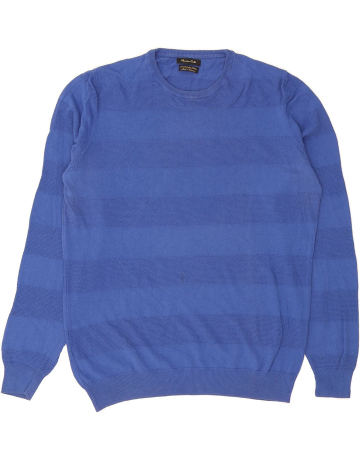 MASSIMO DUTTI Womens Crew Neck Jumper Sweater UK 14 Large Blue Striped Vintage Massimo Dutti and Second-Hand Massimo Dutti from Messina Hembry 