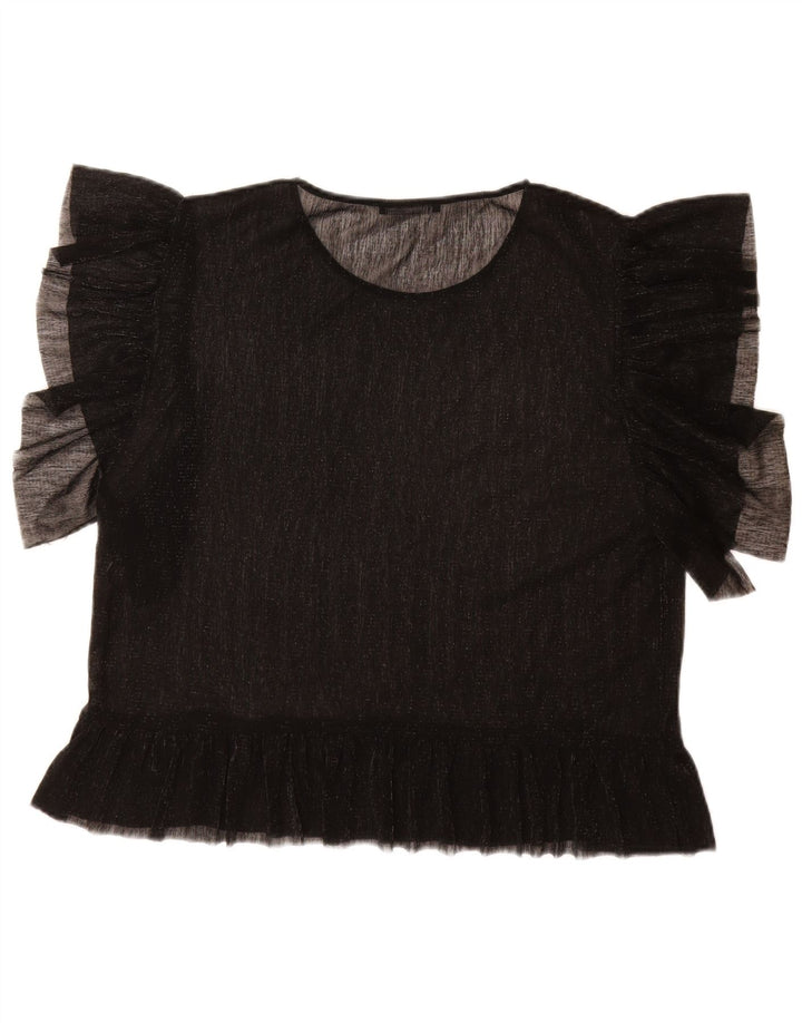 Bluzka damska Zara Top UK 16, duża, czarna, nakrapiana