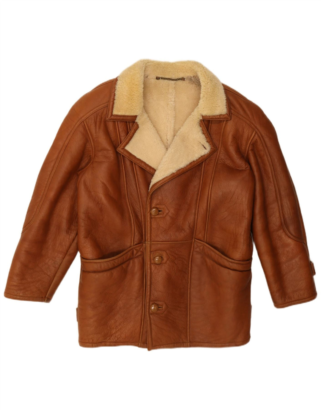 Vintage męska kurtka shearling UK 42 XL brązowa