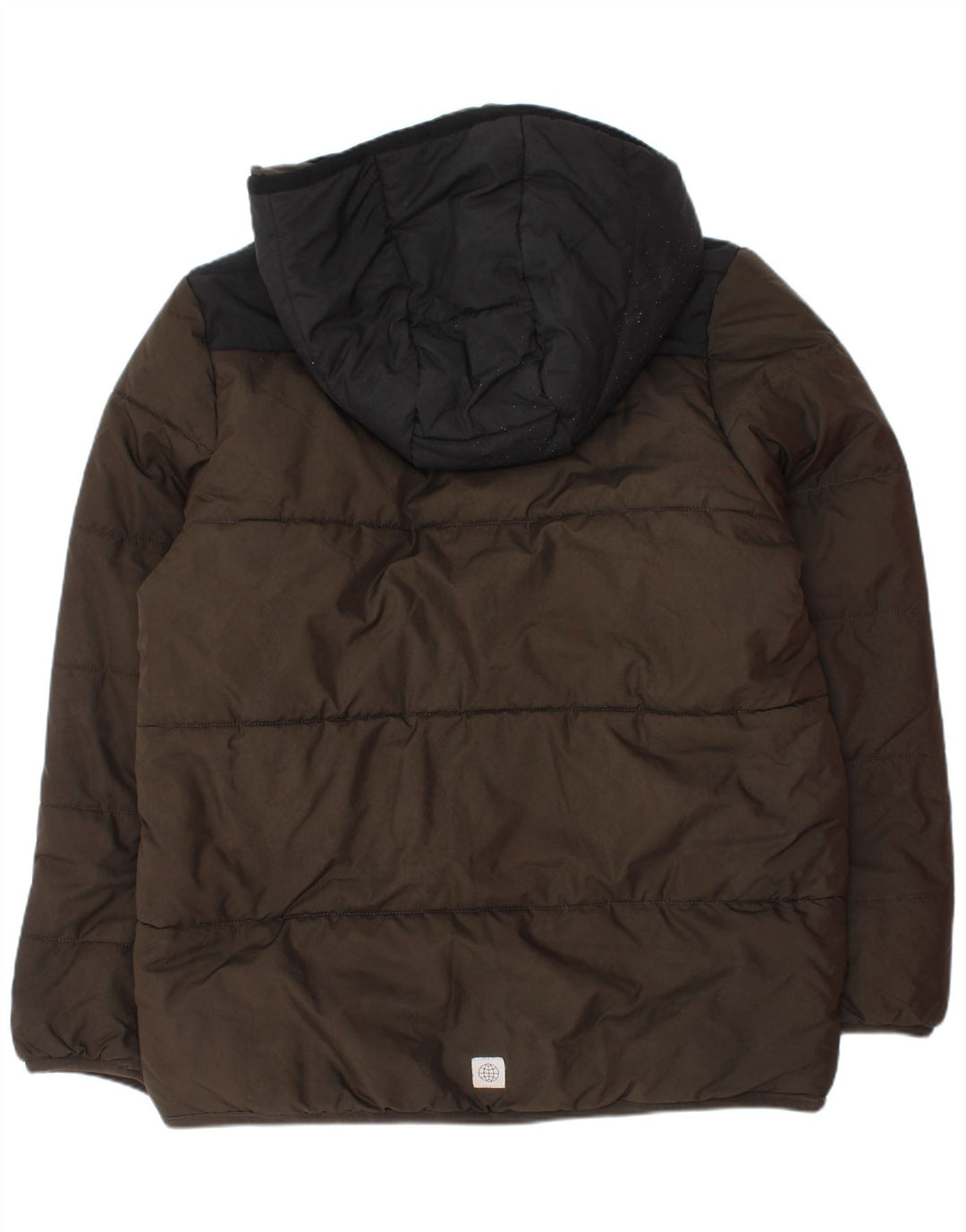 Chłopięca wyściełana kurtka z kapturem Adidas 9-10 lat Khaki, poliester z blokami kolorów