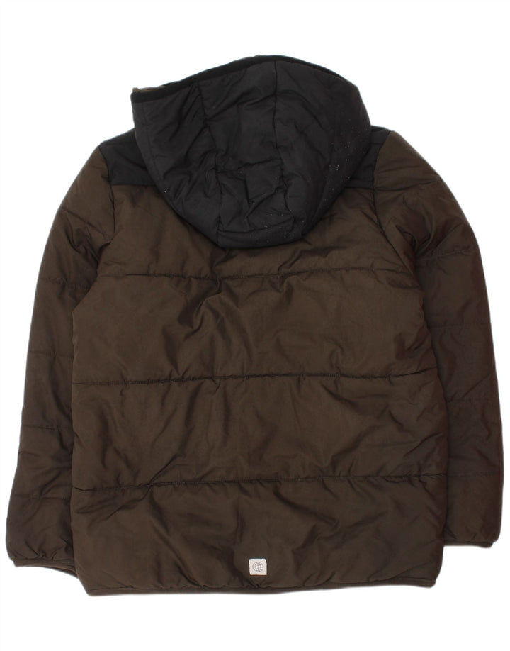 Chłopięca wyściełana kurtka z kapturem Adidas 9-10 lat Khaki, poliester z blokami kolorów