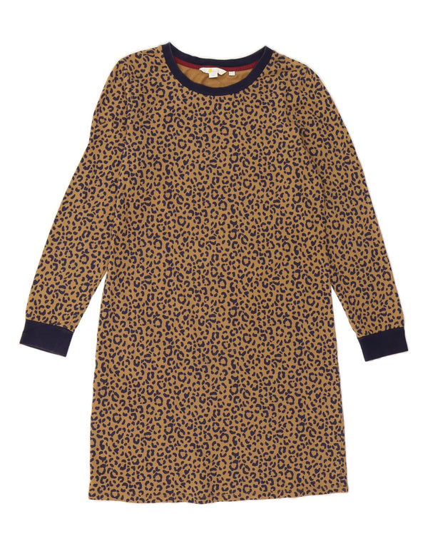 BODEN Womens Long Sleeve Jumper Dress UK 10 Small  Brown Animal Print