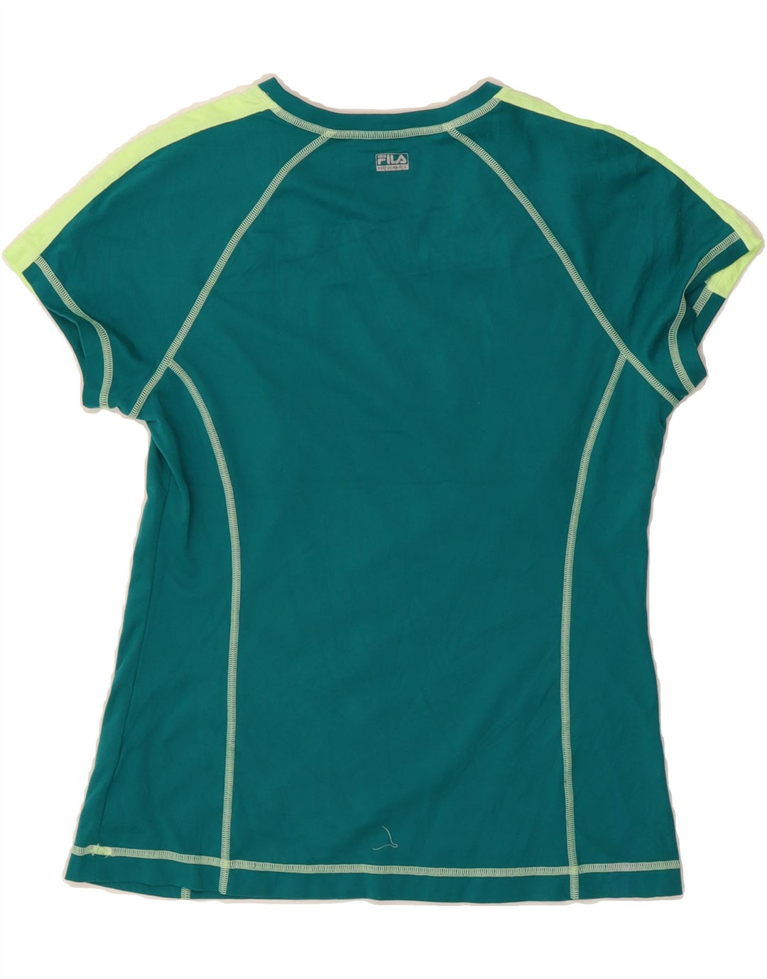 FILA Womens Graphic T-Shirt Top UK 12 Medium Green Colourblock Polyester Vintage Fila and Second-Hand Fila from Messina Hembry 
