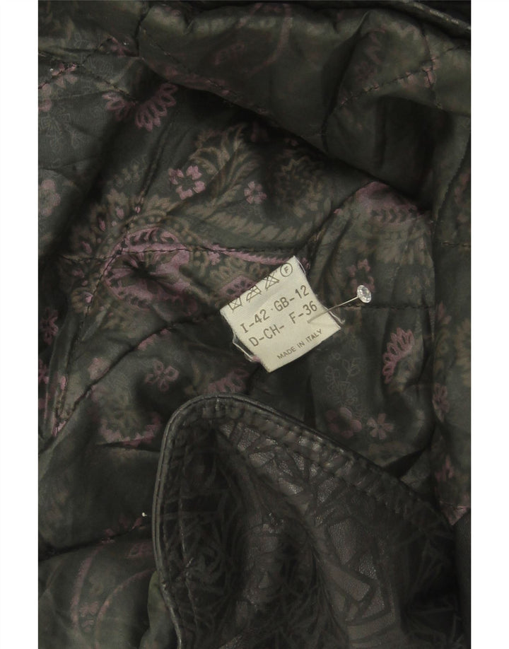 ESSEBI Womens Leather Jacket UK 12 Medium  Black Geometric Viscose Vintage Essebi and Second-Hand Essebi from Messina Hembry 