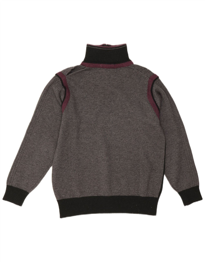 Męski sweter z zamkiem błyskawicznym w stylu vintage, mały, szary, z blokami kolorów