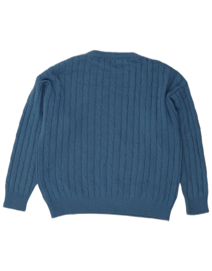 Vintage męski sweter z wycięciem pod szyją, duży niebieski