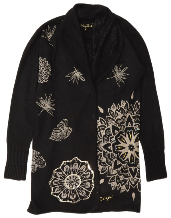 Desigual damski sweter oversize o przedłużonym kroju UK 6 XS, czarny w kwiaty