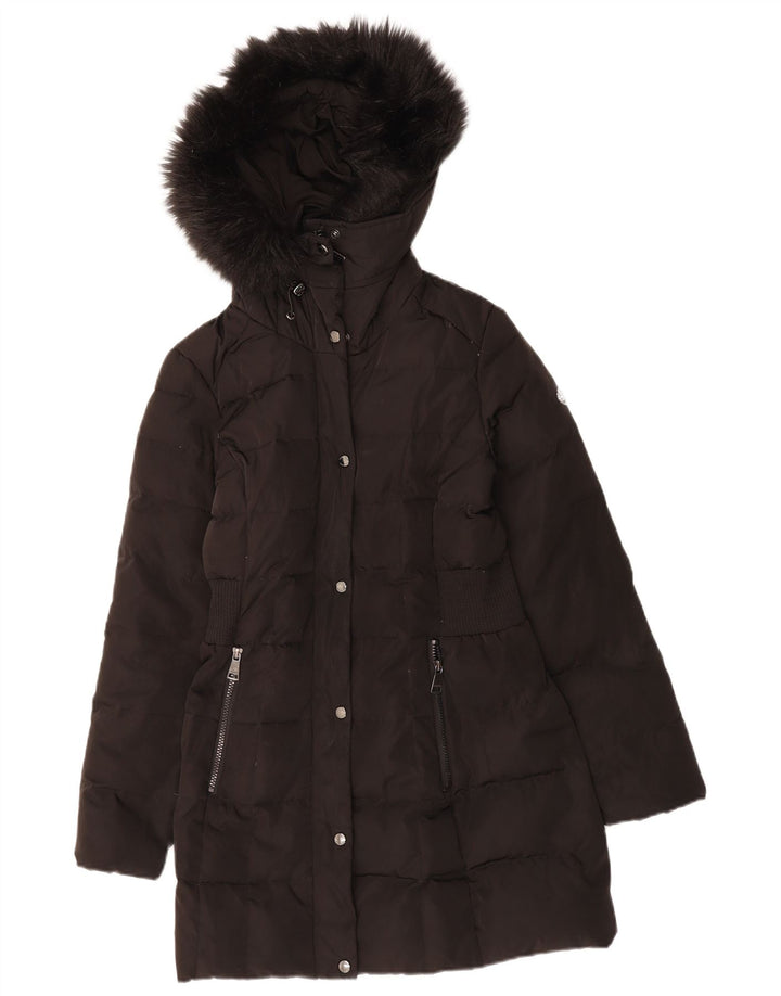 CALVIN KLEIN Womens Hooded Padded Coat UK 10 Small Black Polyester Winter