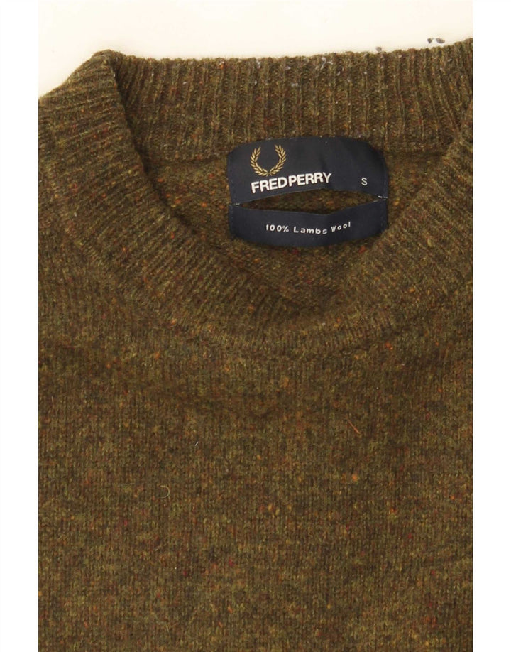 Męski sweter z okrągłym dekoltem Fred Perry, mała wełna owcza w kolorze khaki