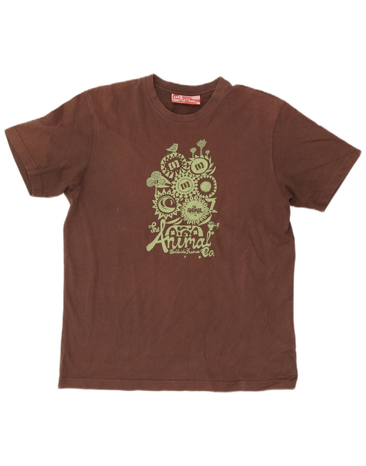 Męski T-shirt z grafiką zwierzęcą, duży, brązowy, bawełniany