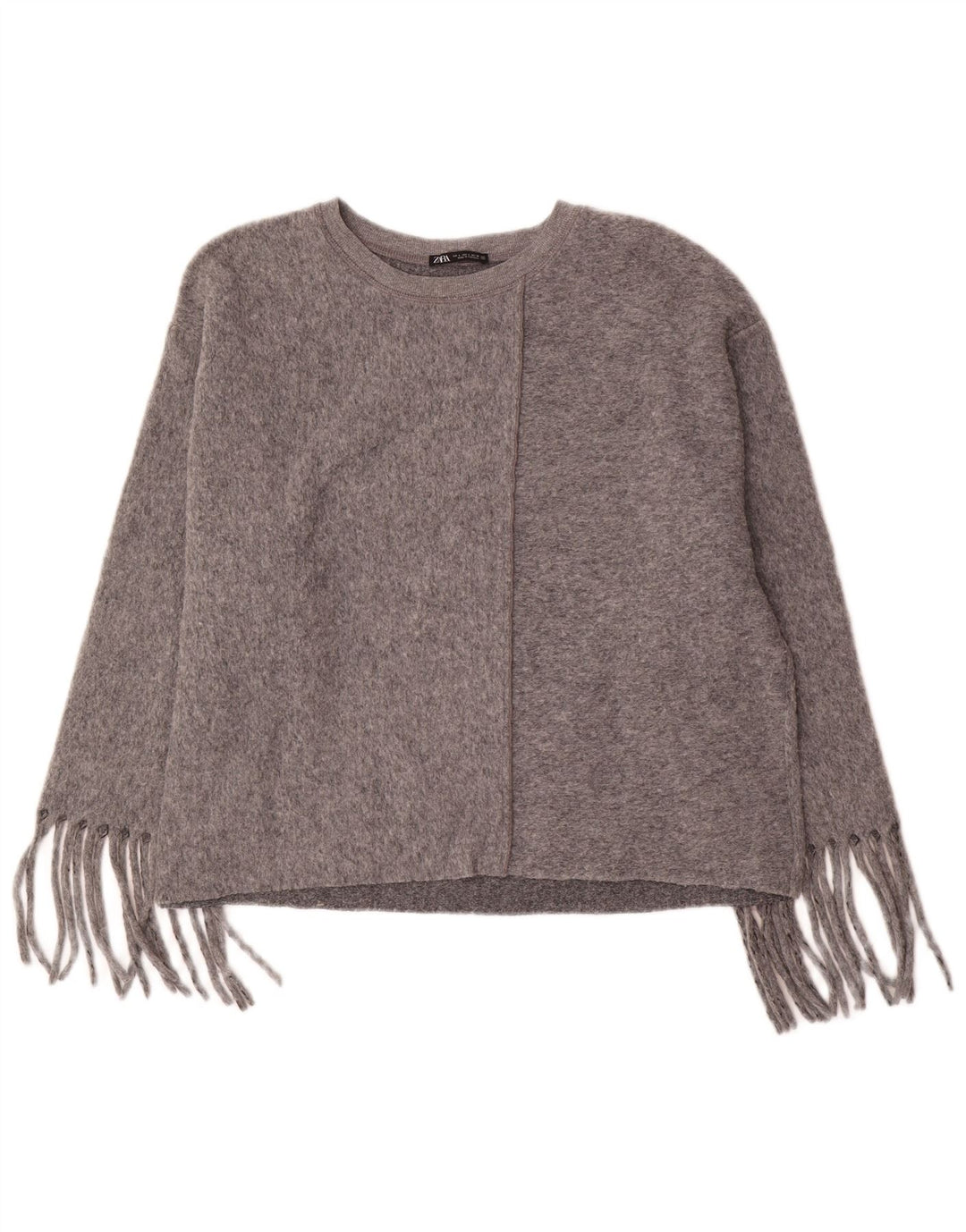Damski sweter oversize z dekoltem w łódkę Zara UK 16, duży, szary poliester