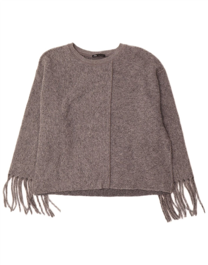 Damski sweter oversize z dekoltem w łódkę Zara UK 16, duży, szary poliester