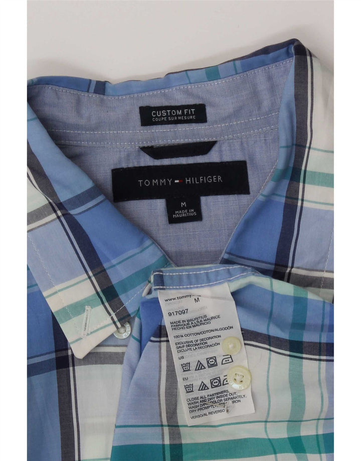 Męska koszula z krótkim rękawem Tommy Hilfiger o dopasowanym kroju, bawełniana w średnią niebieską kratkę