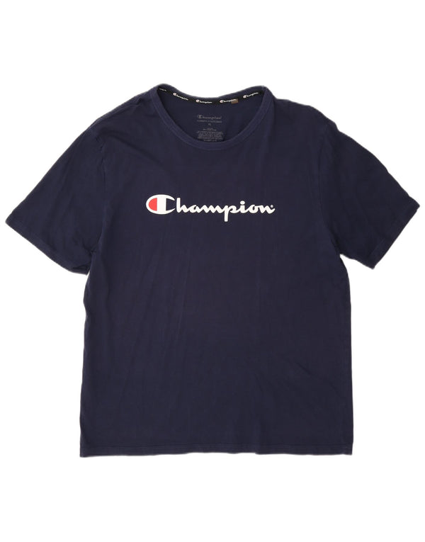 Męska koszulka z grafiką Champion, góra XL, granatowa, bawełniana