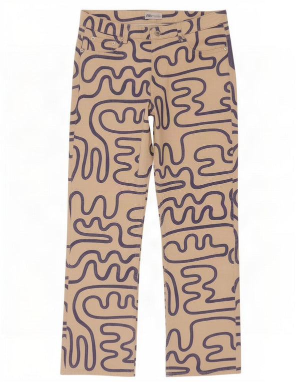 Zara Damskie proste dżinsy z abstrakcyjnym wzorem EU 44 XL W34 L31 Beżowa bawełna