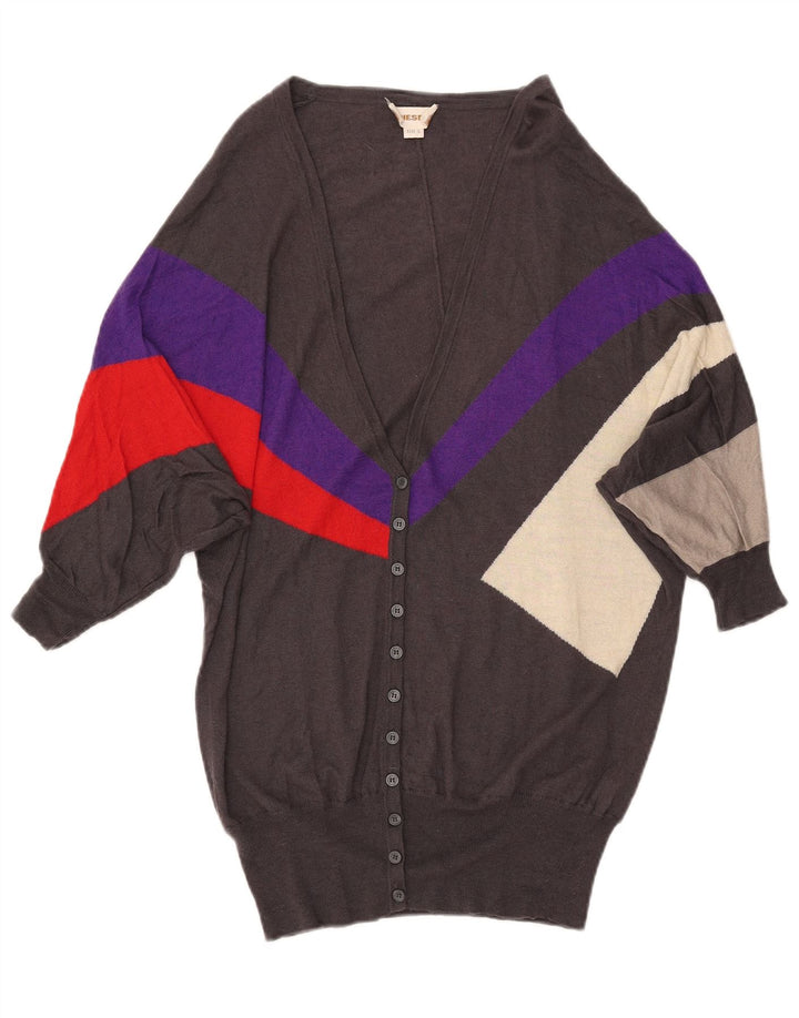 Damski sweter rozpinany DIESEL o przedłużonym kroju UK 10, mały, szary, z blokami kolorów