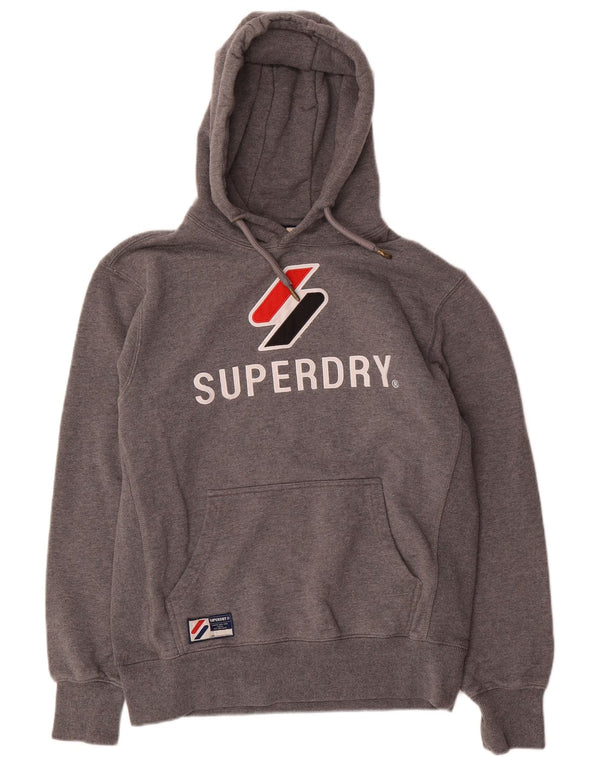 Męski sweter z kapturem Superdry z grafiką, duży, szary, bawełniany w cętki