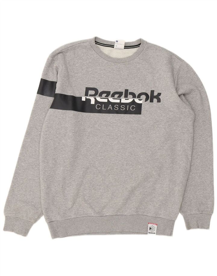 REEBOK Mens Graphic Sweatshirt Jumper Medium Grey Flecked Cotton