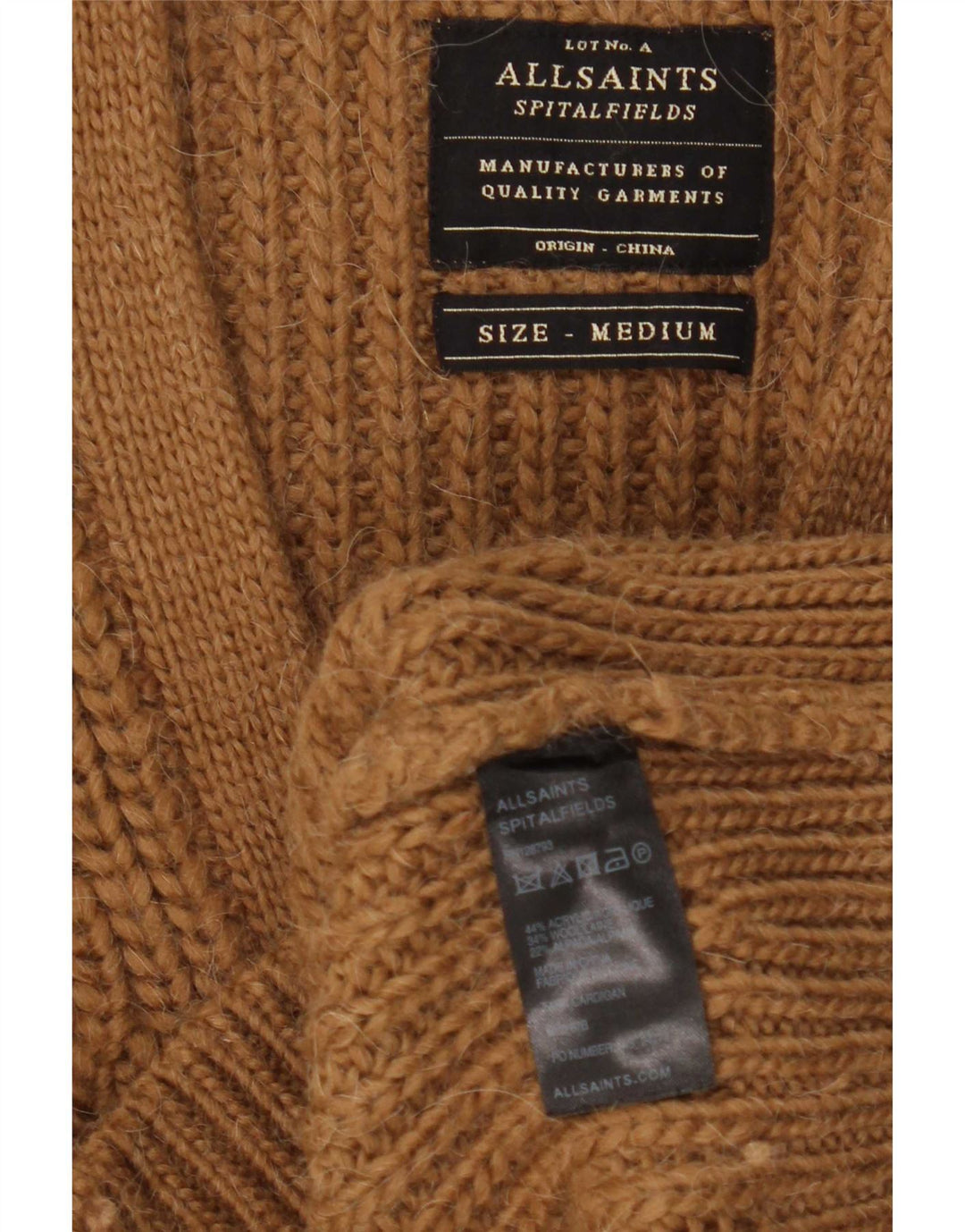 Męski sweter rozpinany All Saints, średni brąz, akryl
