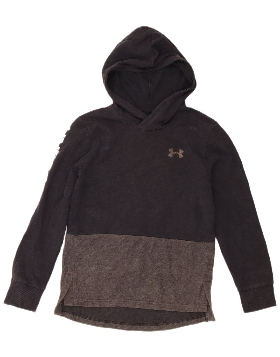 Chłopięca bluza z kapturem Under Armour z grafiką, 9-10 lat, średnioszara, z blokami kolorów