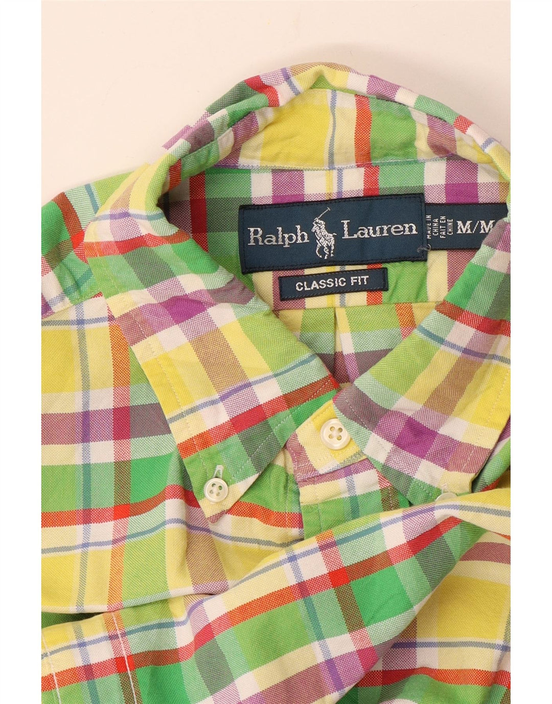 RALPH LAUREN Męska koszula z krótkim rękawem o klasycznym kroju, w średnią żółtą kratkę