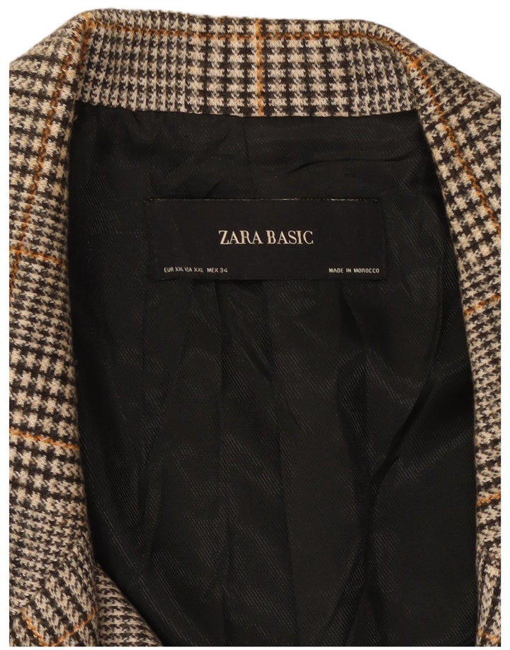 Damski płaszcz dwurzędowy ZARA UK 20 2XL Szary poliester w pepitkę