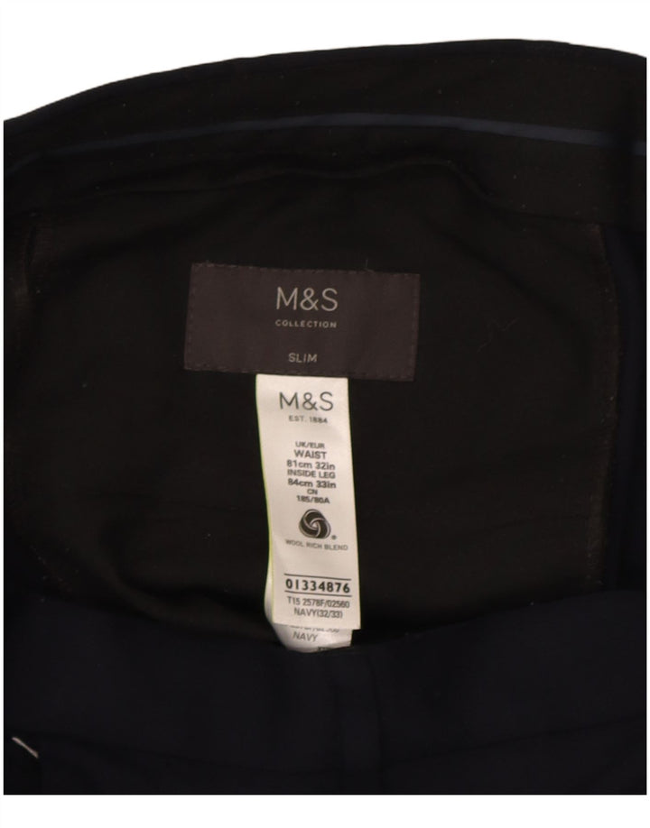 Męskie spodnie garniturowe Marks & Spencer W32 L33 Granatowo-wełniane