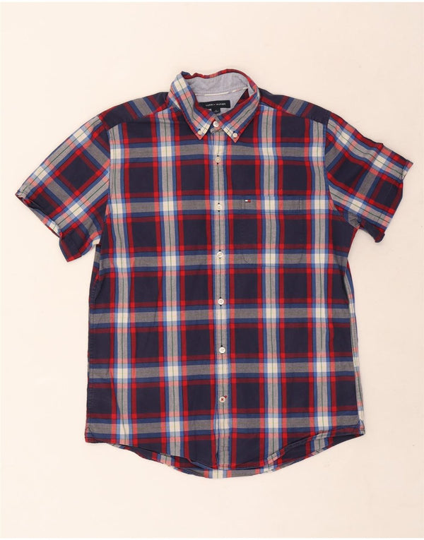 Męska koszula slim fit z krótkim rękawem Tommy Hilfiger w średnią granatową kratkę