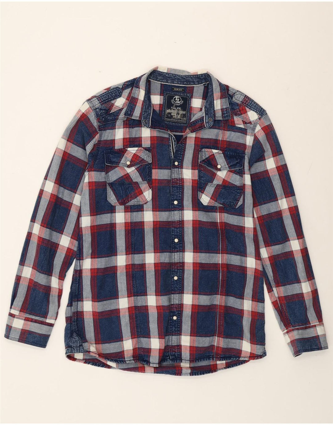 Koszula męska Tom Tompson Slim Fit 2XL, bawełniana, granatowa w kratkę