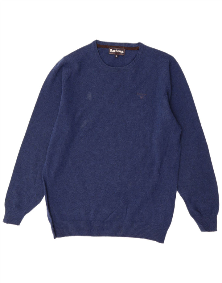 Męski sweter z okrągłym dekoltem Barbour, mały, granatowy, z owczej wełny