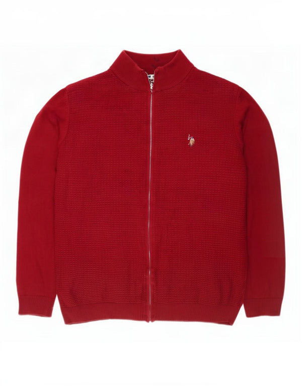 US Polo Assn. Męski sweter kardigan 2XL Burgundowa bawełna