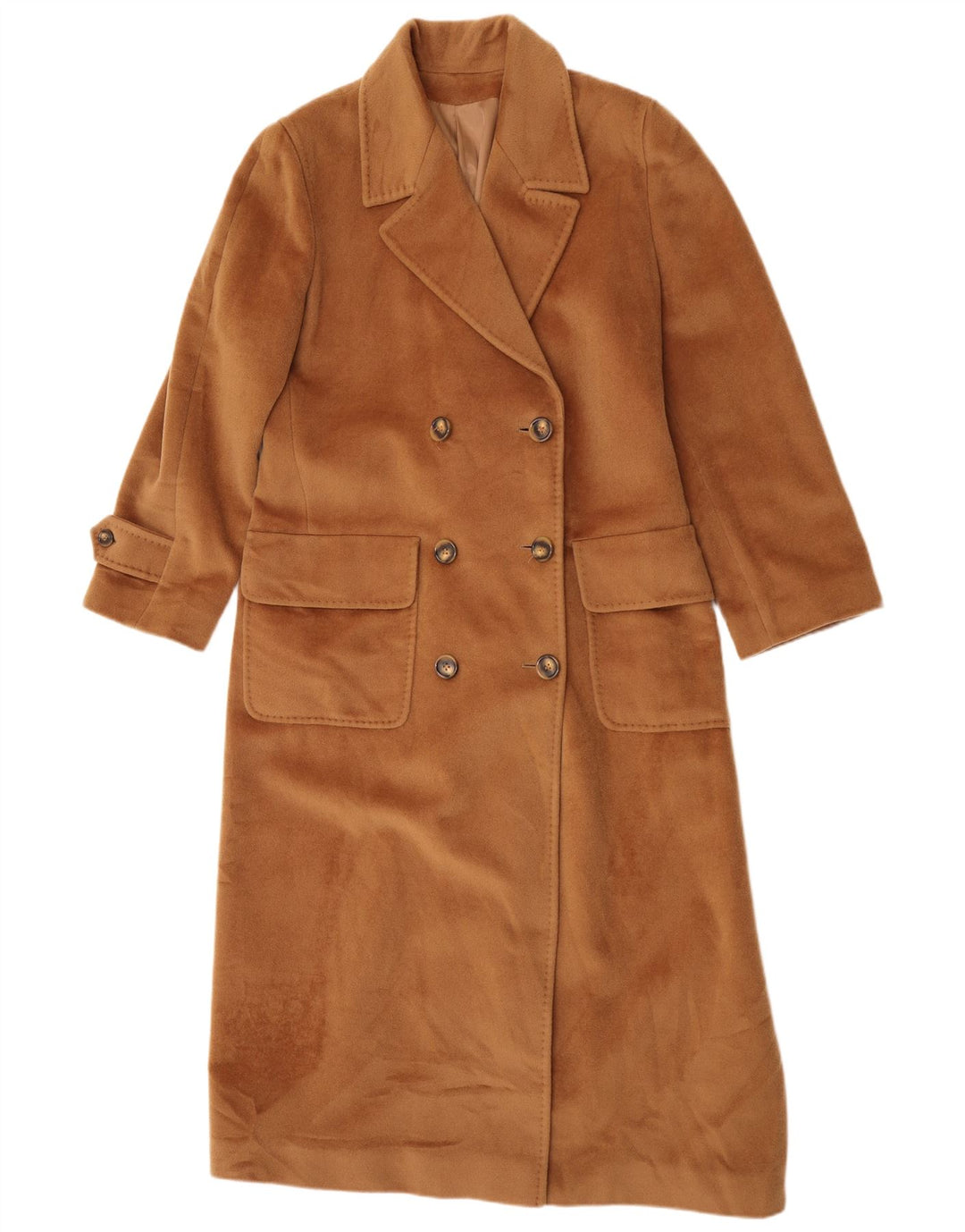 Dwurzędowy płaszcz damski Piacenza UK 14, duży, brązowy, wełniany