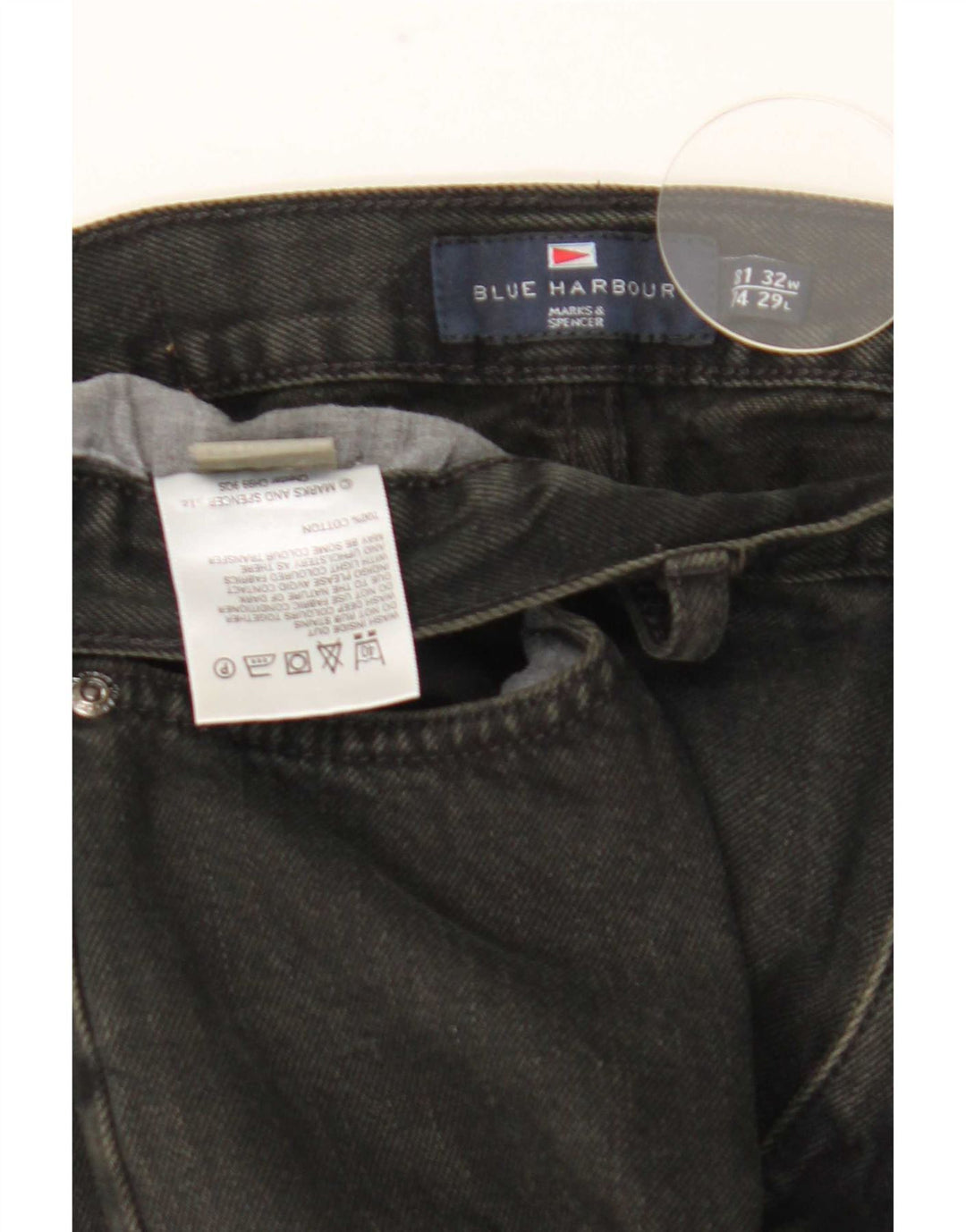 Marks & Spencer Męskie niebieskie dżinsy Harbor Straight W32 L29 Czarne bawełniane