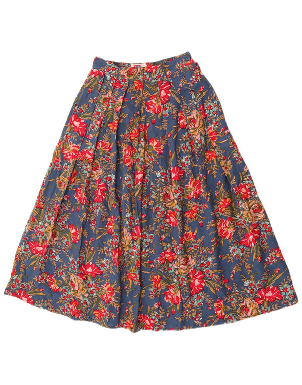 Vintage damska plisowana spódnica w kształcie litery A z wysokim stanem UK 10 Small W24 Blue Floral