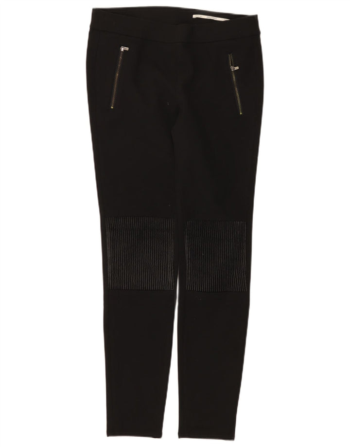 Zara Damskie spodnie typu casual ze średnim stanem, średnie W28 L28, czarne, poliestrowe
