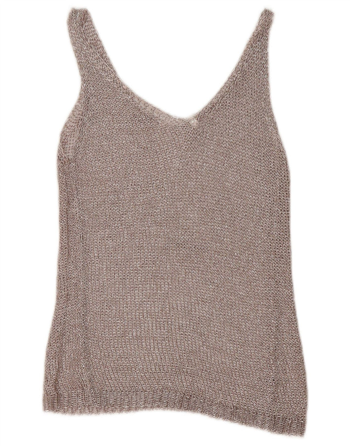 Vintage damska kamizelka szydełkowa Top UK 12 Medium Silver