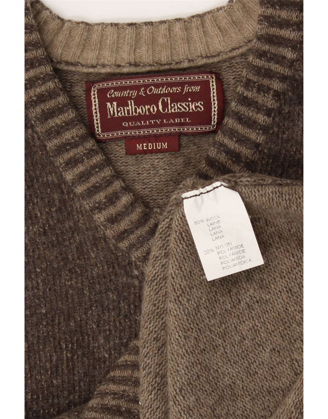 Marlboro Classics Damski sweter z dekoltem w kształcie litery V, UK 14, średnia brązowa wełna