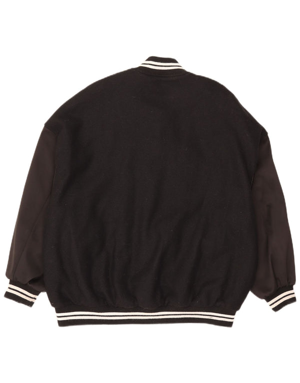 Damska kurtka typu oversize Varsity ZARA UK 6 XS, czarna, wełniana w bloki kolorów