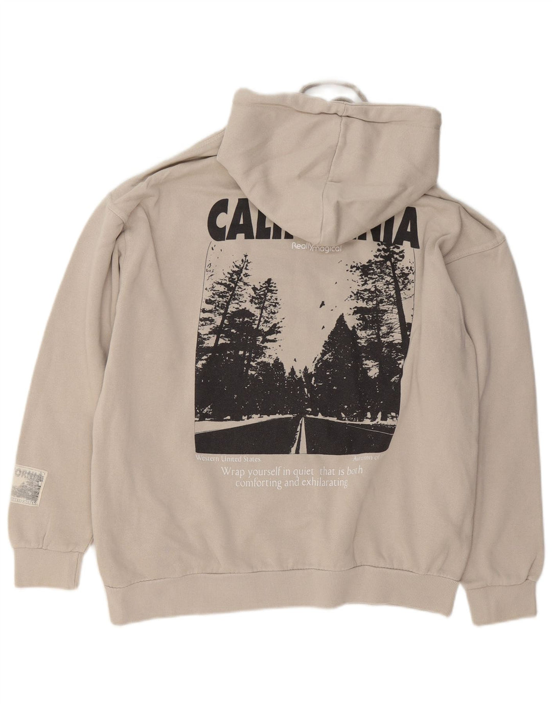 Męski sweter z kapturem Pull & Bear California Graphic, luźny krój, mały, beżowy