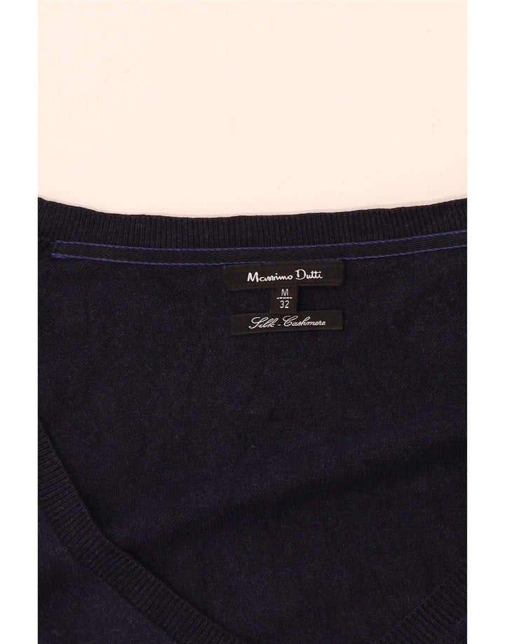 Sweter damski Massimo Dutti z dekoltem w kształcie litery V, UK 12, średni granatowy jedwab