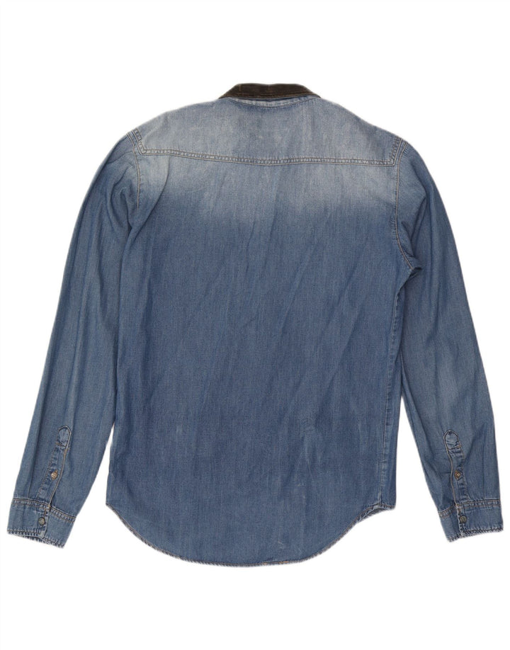ZARA Mens Slim Fit Denim Shirt Large Blue Cotton