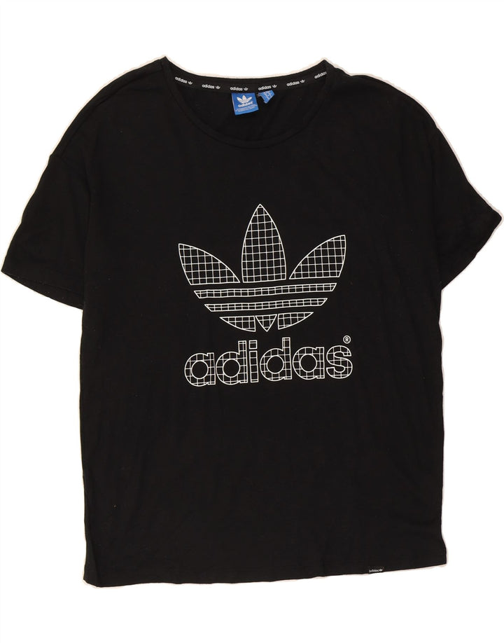 ADIDAS Womens Oversized Graphic T-Shirt Top UK 10 Small  Black Polyester Vintage Adidas and Second-Hand Adidas from Messina Hembry 